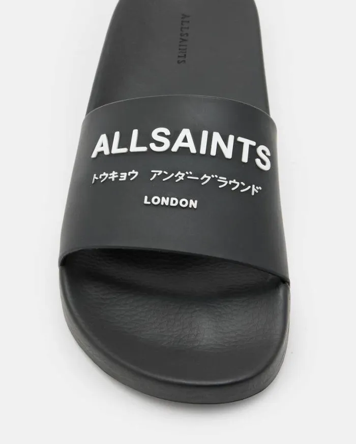 Underground Logo Slip On Slides Black Women AllSaints Swimwear and Beachwear Underground Logo Slip On Slides Black Women AllSaints Swimwear and Beachwear