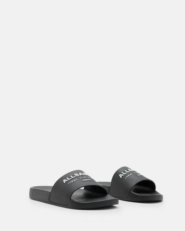 Underground Logo Slip On Slides Black Women AllSaints Swimwear and Beachwear Underground Logo Slip On Slides Black Women AllSaints Swimwear and Beachwear