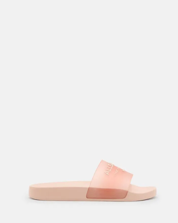 Underground Logo Slip On Slides Pale Rose Pink Women AllSaints Shoes and Boots