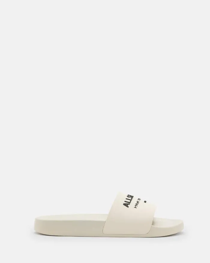 Underground Logo Slip On Slides White Women AllSaints Swimwear and Beachwear