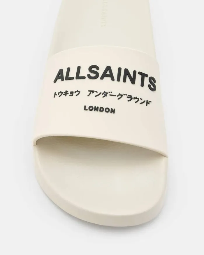 Underground Logo Slip On Slides White Women AllSaints Swimwear and Beachwear Underground Logo Slip On Slides White Women AllSaints Swimwear and Beachwear