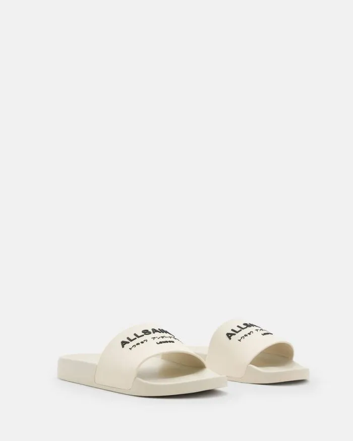 Underground Logo Slip On Slides White Women AllSaints Swimwear and Beachwear Underground Logo Slip On Slides White Women AllSaints Swimwear and Beachwear