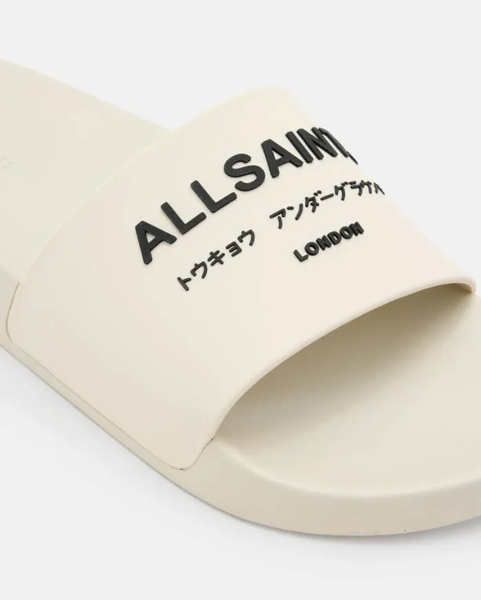 Underground Logo Slip On Slides White Women AllSaints Swimwear and Beachwear Underground Logo Slip On Slides White Women AllSaints Swimwear and Beachwear