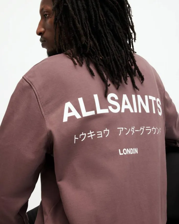 Underground Oversized Crew Neck Sweatshirt Deep Mauve Purple Men AllSaints Sweatshirts and Hoodies Underground Oversized Crew Neck Sweatshirt Deep Mauve Purple Men AllSaints Sweatshirts and Hoodies