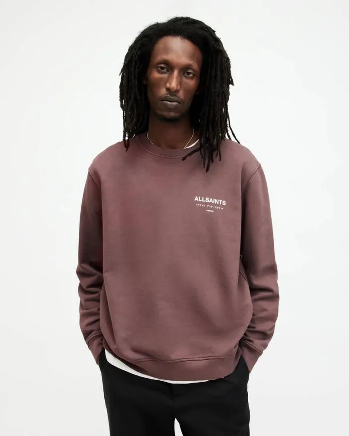 Underground Oversized Crew Neck Sweatshirt Deep Mauve Purple Men AllSaints Sweatshirts and Hoodies Underground Oversized Crew Neck Sweatshirt Deep Mauve Purple Men AllSaints Sweatshirts and Hoodies