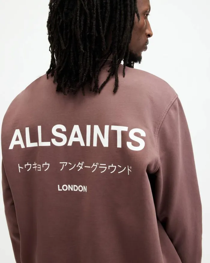 Underground Oversized Crew Neck Sweatshirt Deep Mauve Purple Men AllSaints Sweatshirts and Hoodies Underground Oversized Crew Neck Sweatshirt Deep Mauve Purple Men AllSaints Sweatshirts and Hoodies