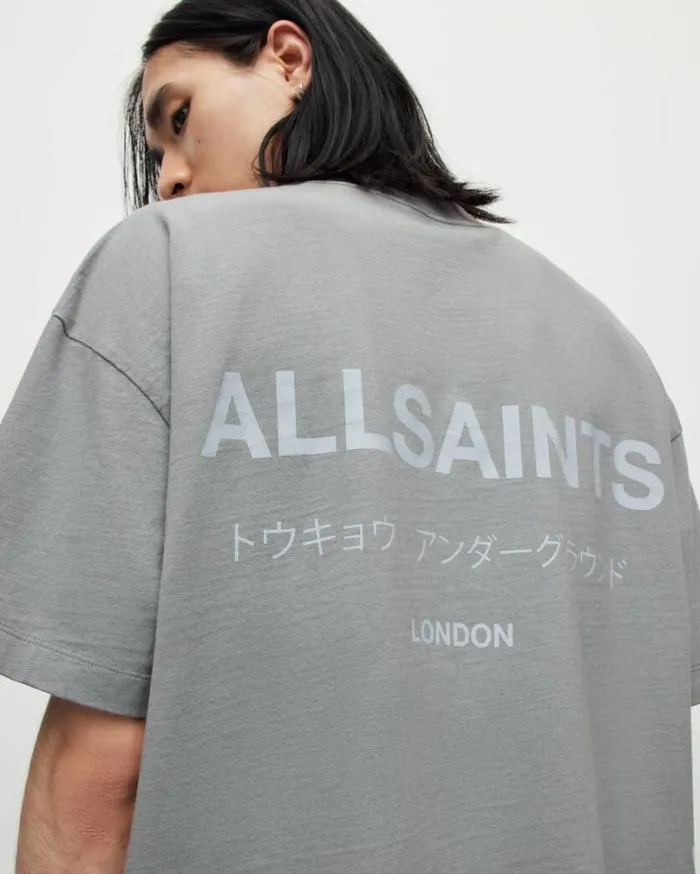Underground Oversized Crew Neck TShirt Metallic Grey Men AllSaints TShirts