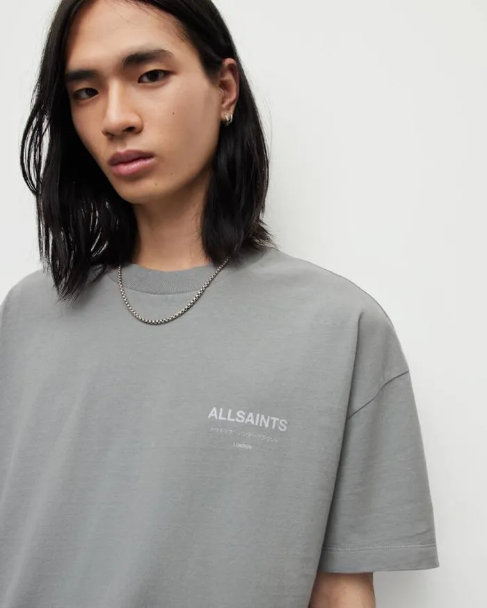 Underground Oversized Crew Neck TShirt Metallic Grey Men AllSaints TShirts