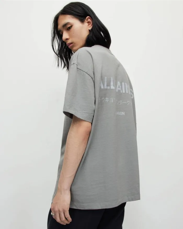 Underground Oversized Crew Neck TShirt Metallic Grey Men AllSaints TShirts