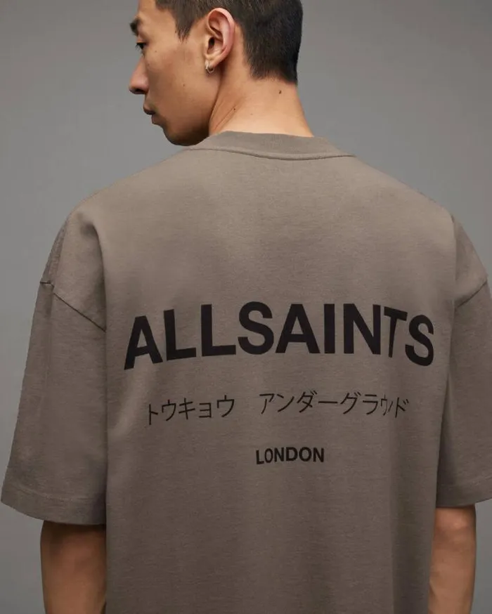 Underground Oversized Crew Neck TShirt Planet Grey Men AllSaints TShirts