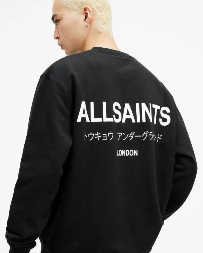Underground Oversized Crew Sweatshirt Jet Black Men AllSaints Sweatshirts and Hoodies