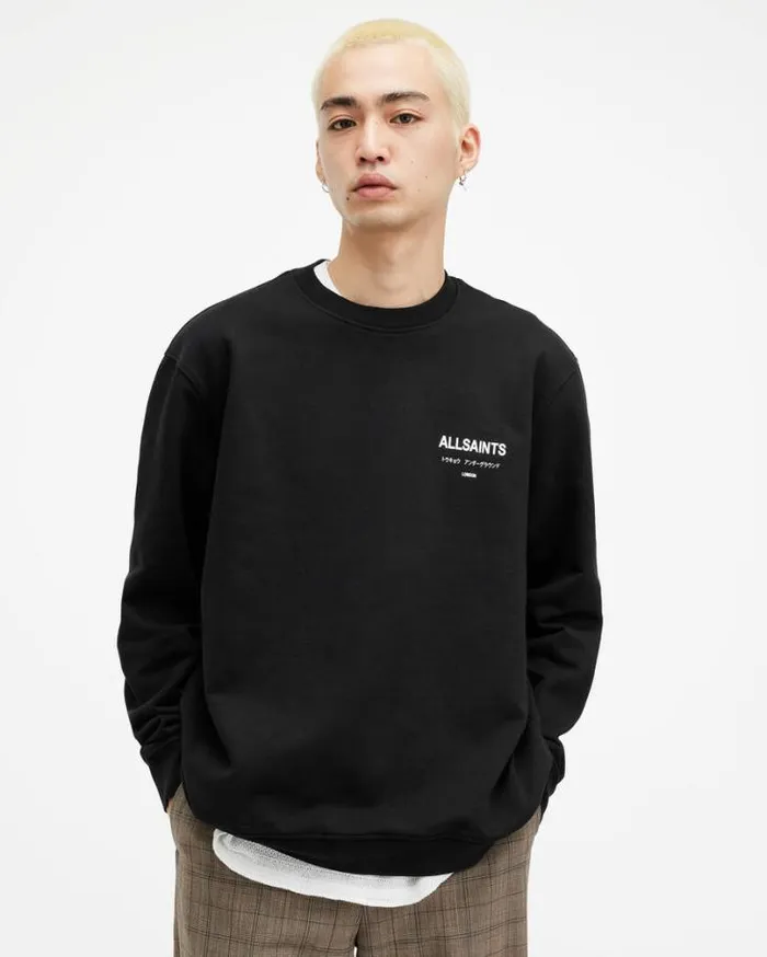 Underground Oversized Crew Sweatshirt Jet Black Men AllSaints Sweatshirts and Hoodies