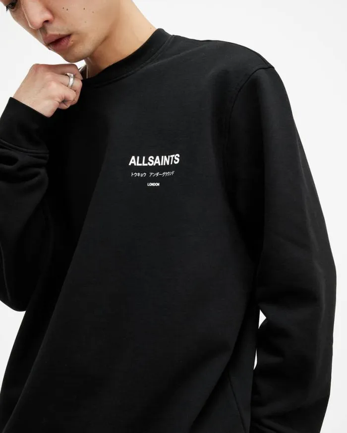 Underground Oversized Crew Sweatshirt Jet Black Men AllSaints Sweatshirts and Hoodies