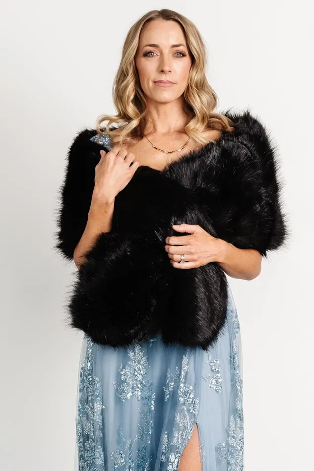 Valerie Faux Fur Shawl Black Women Baltic Born Outerwear