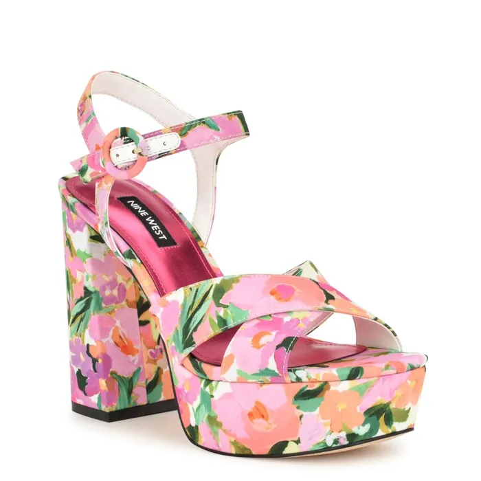 Vallen Strappy Platform Sandals Pink Floral Women Nine West Platforms