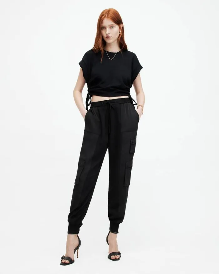 Venus Relaxed Tapered Utility Pants Black Women AllSaints Pants and Leggings