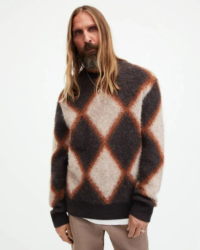 Viper Diamond Jacquard Brushed Jumper Bitter Brown Men AllSaints Sweaters