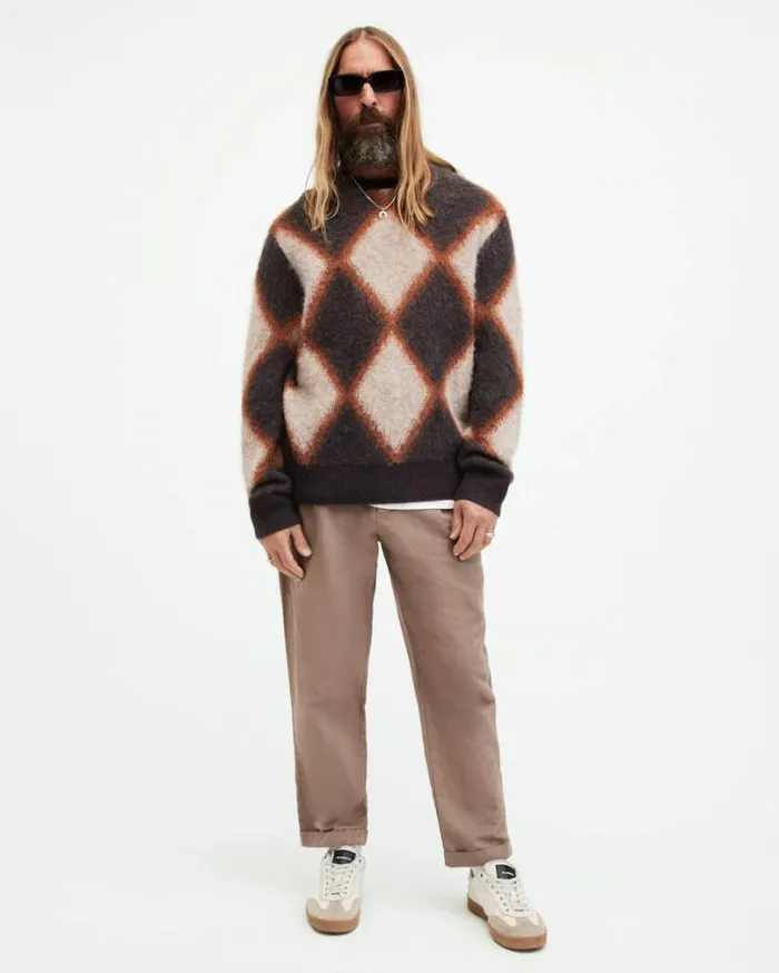 Viper Diamond Jacquard Brushed Jumper Bitter Brown Men AllSaints Sweaters