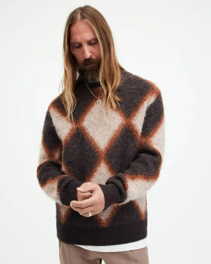Viper Diamond Jacquard Brushed Jumper Bitter Brown Men AllSaints Sweaters