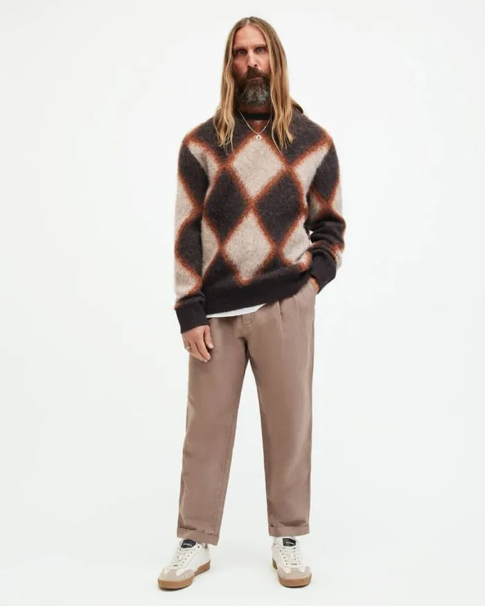 Viper Diamond Jacquard Brushed Jumper Bitter Brown Men AllSaints Sweaters