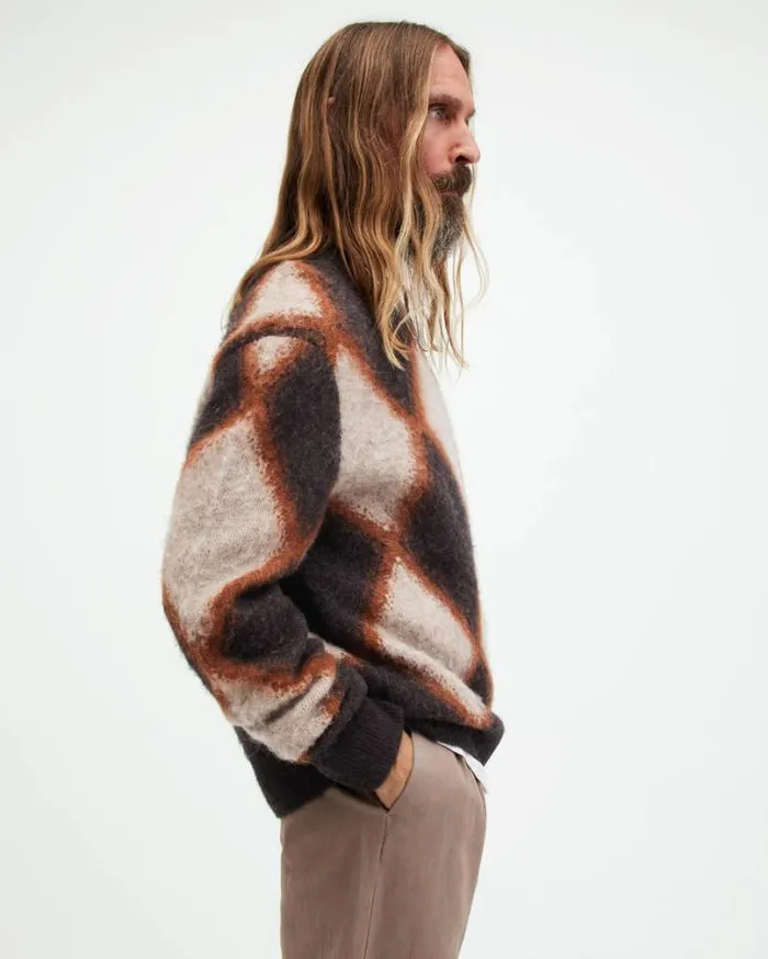 Viper Diamond Jacquard Brushed Jumper Bitter Brown Men AllSaints Sweaters