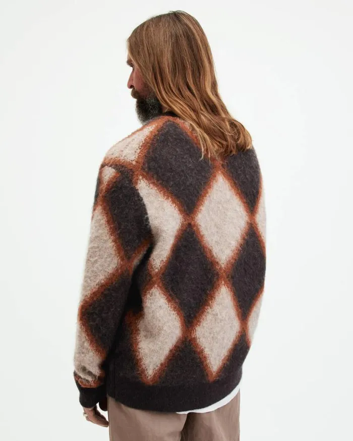 Viper Diamond Jacquard Brushed Jumper Bitter Brown Men AllSaints Sweaters