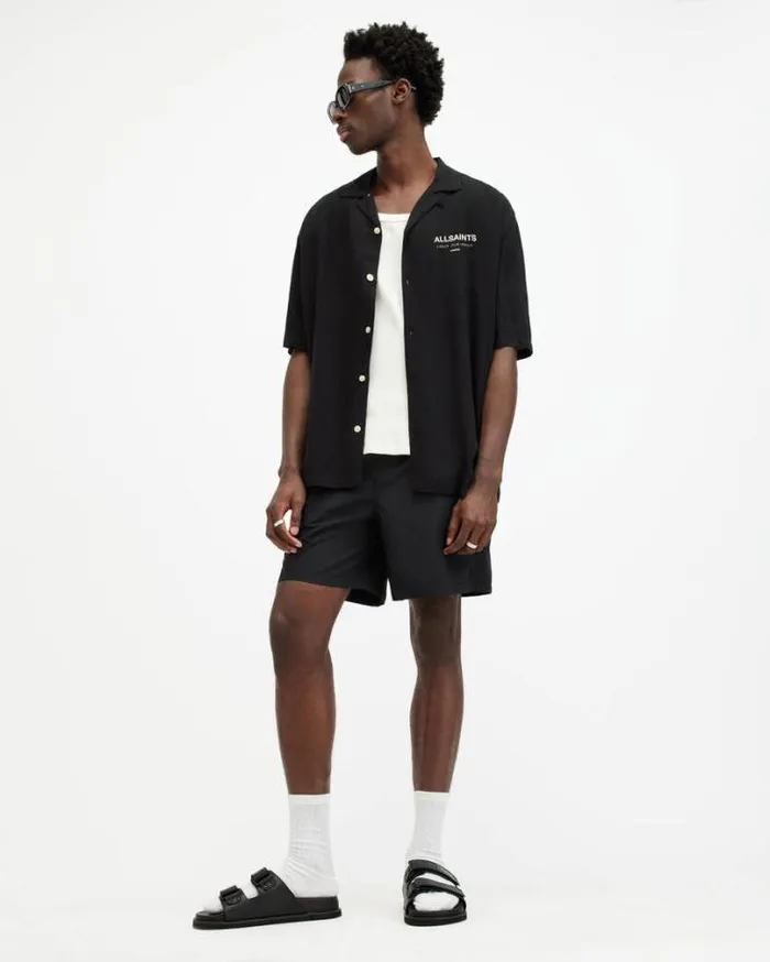 Warden Elastic Waist Ramskull Swimshorts Jet Black Men AllSaints Pants