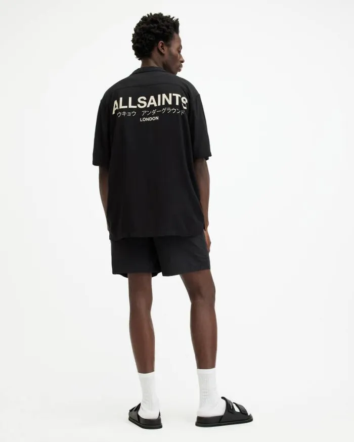 Warden Elastic Waist Ramskull Swimshorts Jet Black Men AllSaints Pants