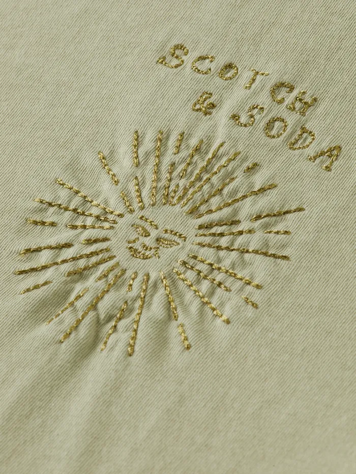WASHED WITH CHEST ARTWORK RELAXED FIT TSHIRT Washed Sage Women Scotch and Soda Tops and TShirts WASHED WITH CHEST ARTWORK RELAXED FIT TSHIRT Washed Sage Women Scotch and Soda Tops and TShirts