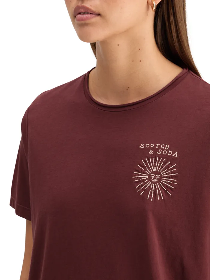 WASHED WITH CHEST ARTWORK RELAXED FIT TSHIRT Washed Sage Women Scotch and Soda Tops and TShirts WASHED WITH CHEST ARTWORK RELAXED FIT TSHIRT Washed Sage Women Scotch and Soda Tops and TShirts