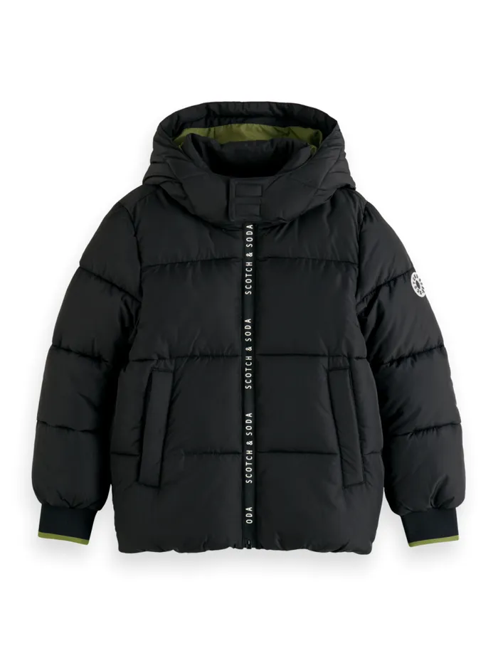 WATER REPELLENT HOODED PUFFER JACKET Black Kids Scotch and Soda Jackets and Coats