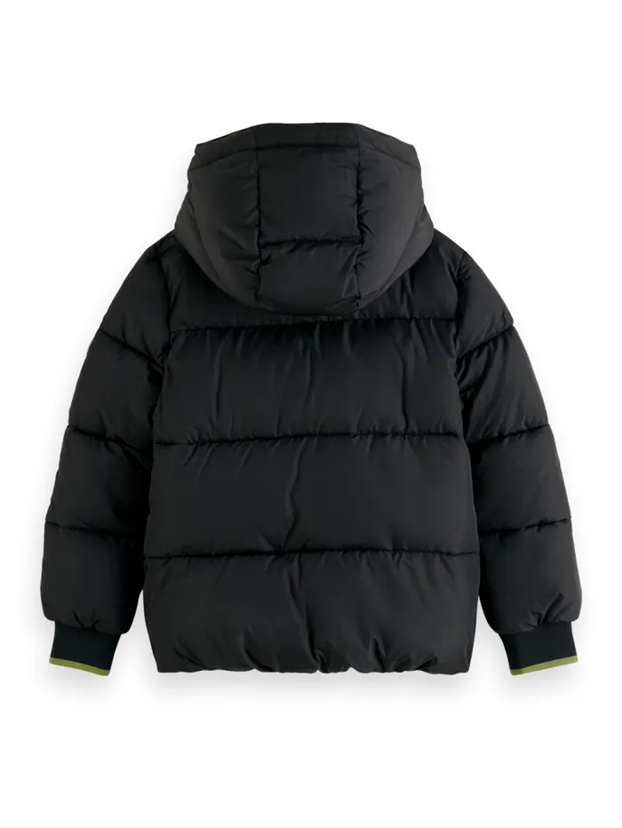 WATER REPELLENT HOODED PUFFER JACKET Black Kids Scotch and Soda Jackets and Coats WATER REPELLENT HOODED PUFFER JACKET Black Kids Scotch and Soda Jackets and Coats