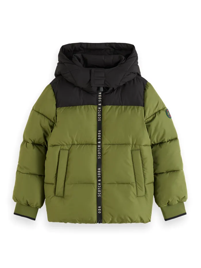 WATER REPELLENT HOODED PUFFER JACKET Black Kids Scotch and Soda Jackets and Coats WATER REPELLENT HOODED PUFFER JACKET Black Kids Scotch and Soda Jackets and Coats