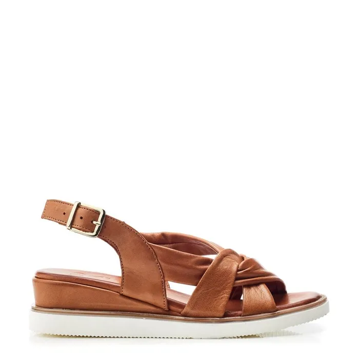 Wedge Sandals Women Moda In Pelle Fradel Tan Leather