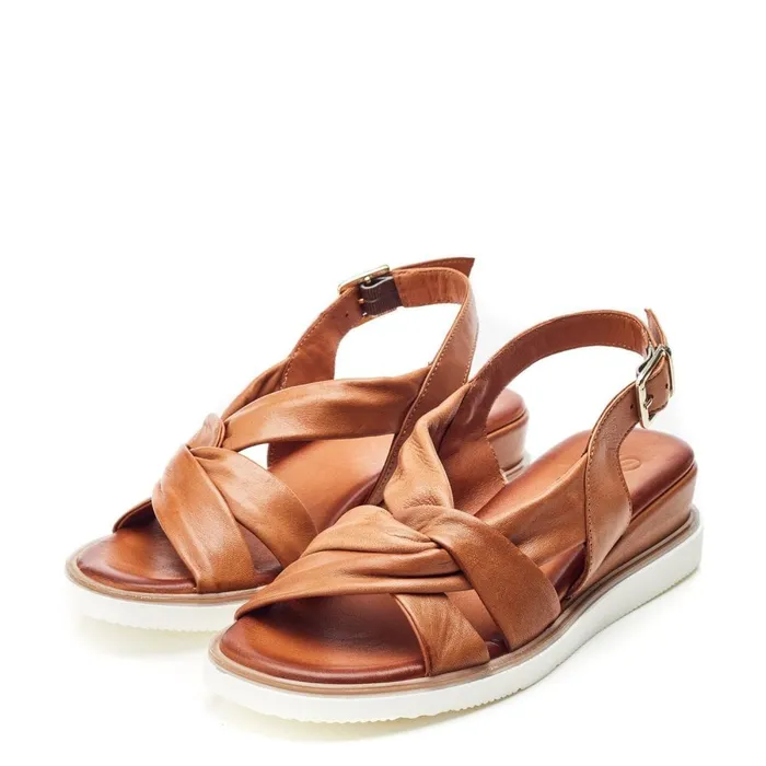 Wedge Sandals Women Moda In Pelle Fradel Tan Leather