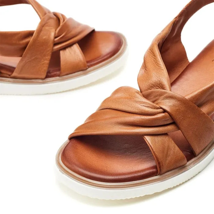 Wedge Sandals Women Moda In Pelle Fradel Tan Leather