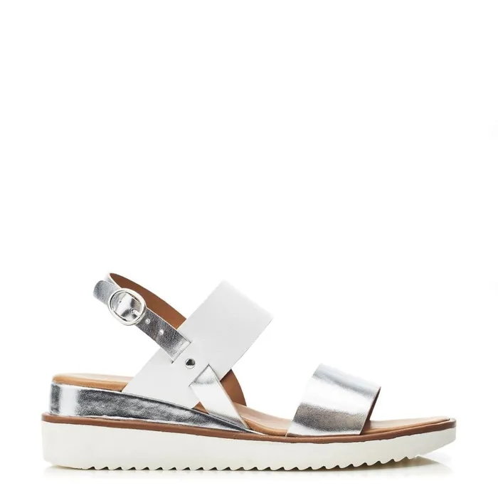 Wedge Sandals Women Moda In Pelle Navasay White 8211 Silver Leather