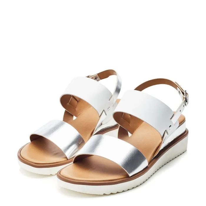 Wedge Sandals Women Moda In Pelle Navasay White 8211 Silver Leather