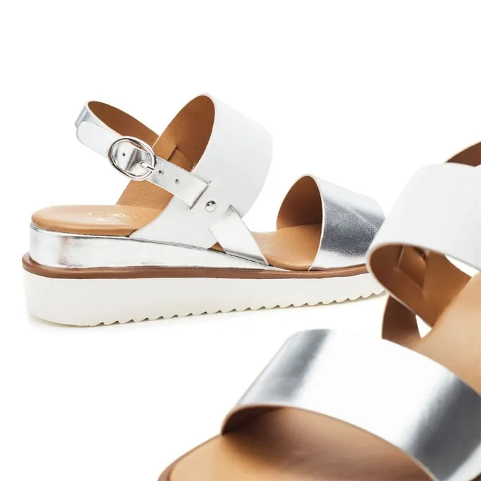 Wedge Sandals Women Moda In Pelle Navasay White 8211 Silver Leather