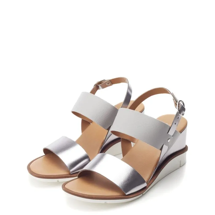 Wedge Sandals Women Moda In Pelle Nevvara Pewter Leather