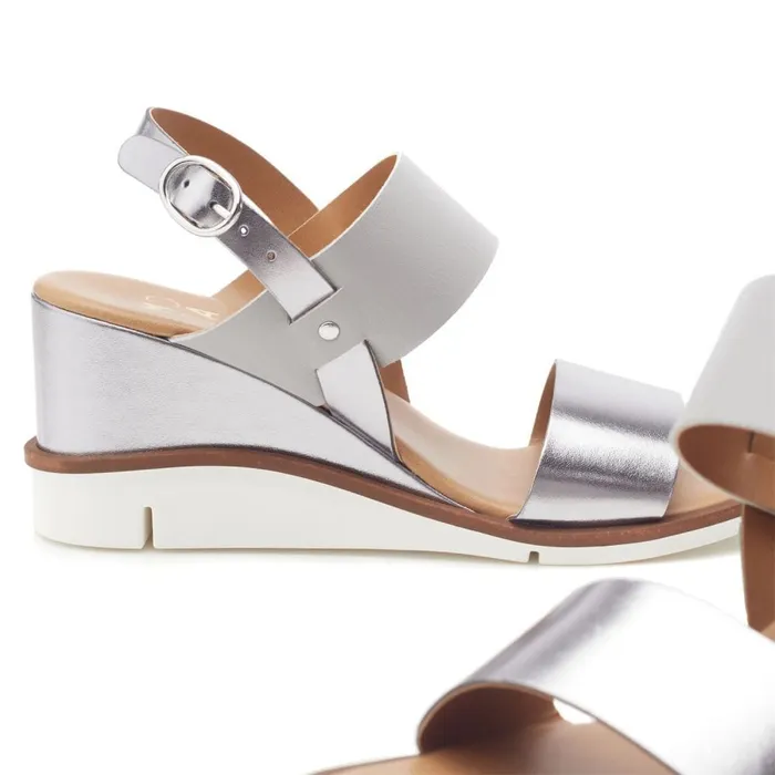 Wedge Sandals Women Moda In Pelle Nevvara Pewter Leather