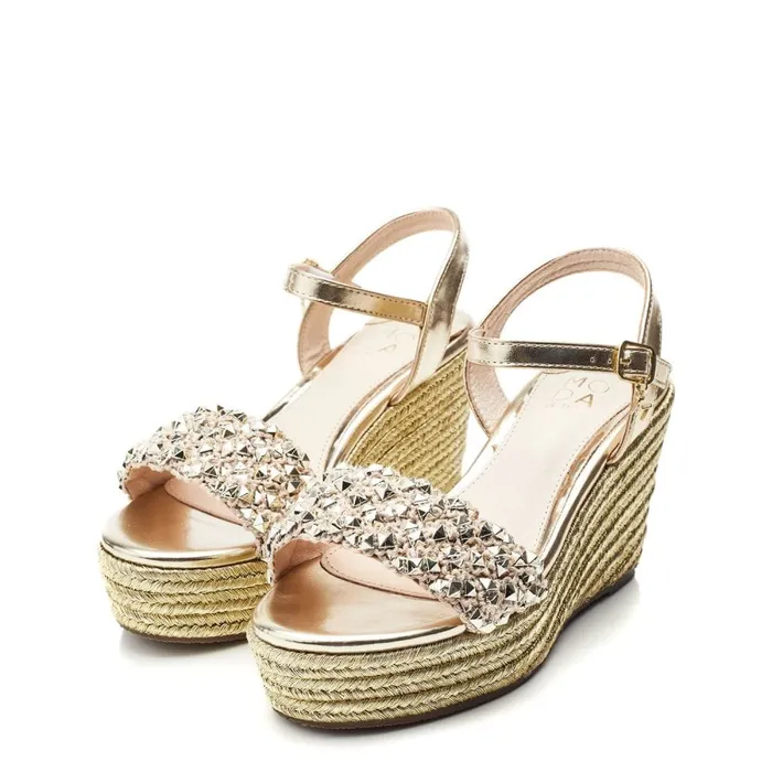 Wedge Sandals Women Moda In Pelle Paysen Gold Porvair