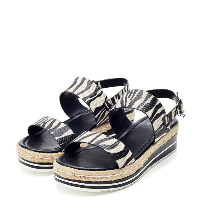 Wedge Sandals Women Moda In Pelle Periso Black 8211 Zebra Porvair