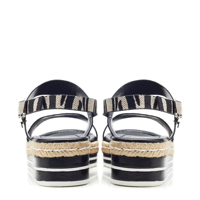 Wedge Sandals Women Moda In Pelle Periso Black 8211 Zebra Porvair