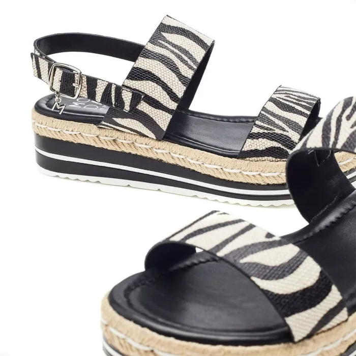 Wedge Sandals Women Moda In Pelle Periso Black 8211 Zebra Porvair