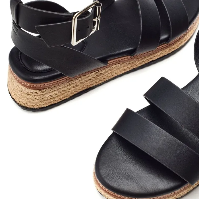 Wedge Sandals Women Moda In Pelle Pressley Black Porvair