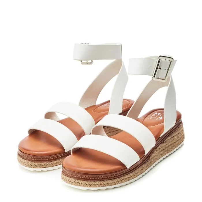 Wedge Sandals Women Moda In Pelle Pressley WhiteTan Porvair