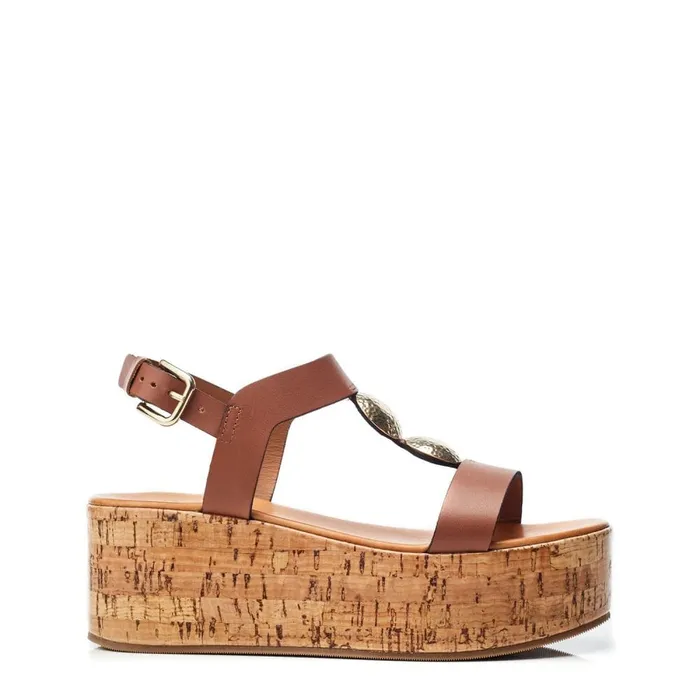 Wedge Sandals Women Moda In Pelle Rakeb Tan Leather