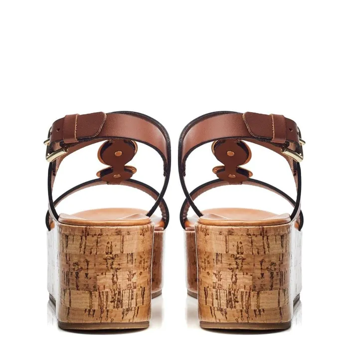 Wedge Sandals Women Moda In Pelle Rakeb Tan Leather