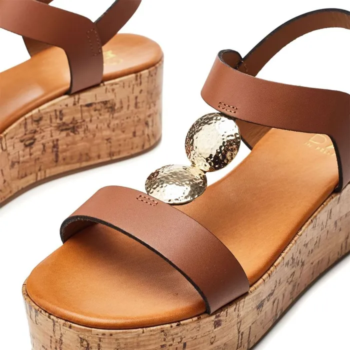 Wedge Sandals Women Moda In Pelle Rakeb Tan Leather